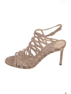 Manolo Blahnik Taupe Strappy Suede Stiletto Sandal